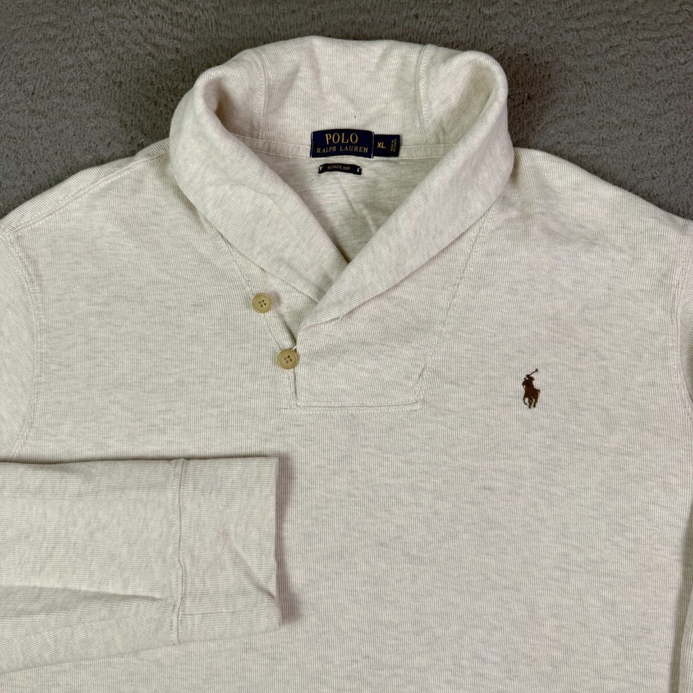 Polo Ralph Lauren Sweatshirt Mens XL Cream Shawl Collar Sweater Pony Sweater